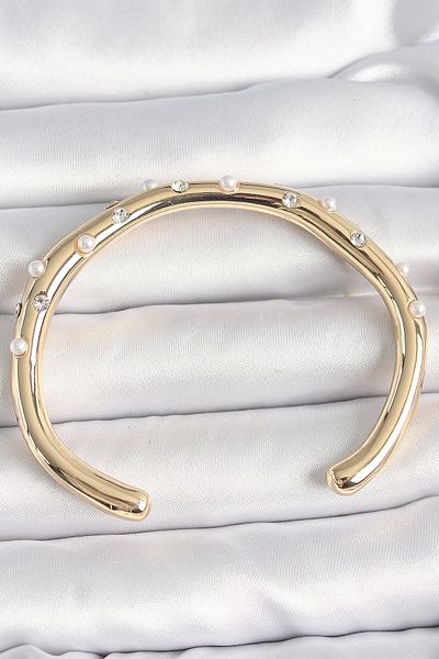 Clariss Brass Gold Color Zircon Stone Pearl Women's Bracelet