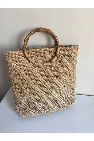 PETİSTANBUL Handmade, El Örgüsü Başak Model Kağıt Ip Hasır Renk El Çantası