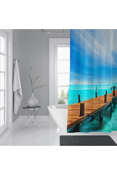 Zethome 1X180X200 Single Wing Ring Shower Curtain with Gift - the Dock