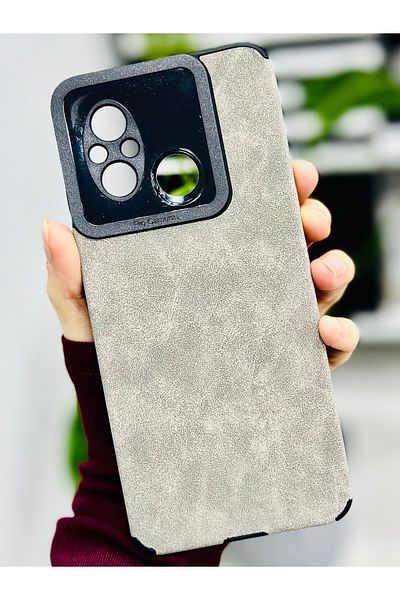 Go Aksesuar جراب سيليكون بتصميم ألكانتارا رمادي متوافق مع هاتف Redmi 12C