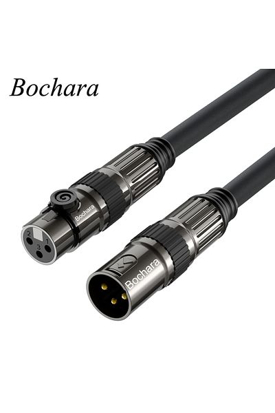 Choice كابل تمديد Xlr مطلي بالذهب من Bochara أسود بطول 1 متر، كابل صوت Ofc ثلاثي الأطراف من الذكور إلى الإناث، رقاقة براي