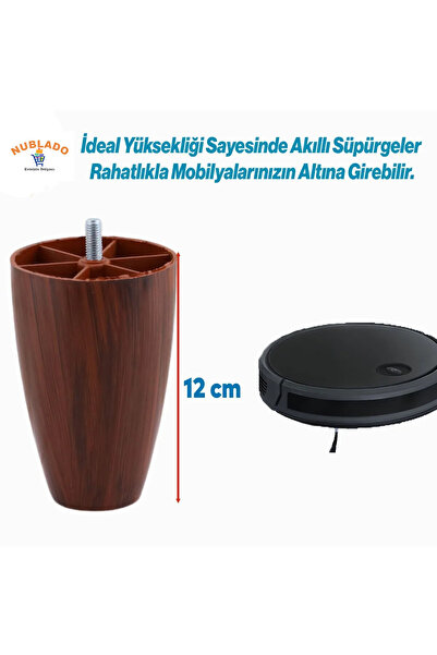 NUBLADO BRO Vidalı Oval Plastik 12 Cm (CEVİZ) Mobilya Dolap Kanepe Koltuk Baza Yükseltici Ayağı Ayakları.