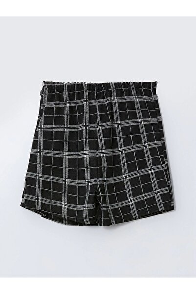 LC Waikiki Lcw Kids Siyah Beli Lastikli Ekose Kız Çocuk Şort Etek