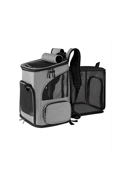 Choice Grey Breathable Pet Cat Carrier Backpack Foldable Pet Carrier Transport Travel Bag Expandable Large