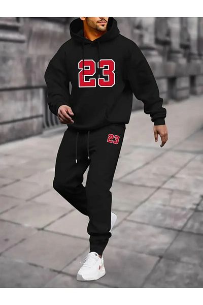 LAND MODA Unisex Hooded 2 Thread Χειμερινό χοντρό σετ φόρμας Basic