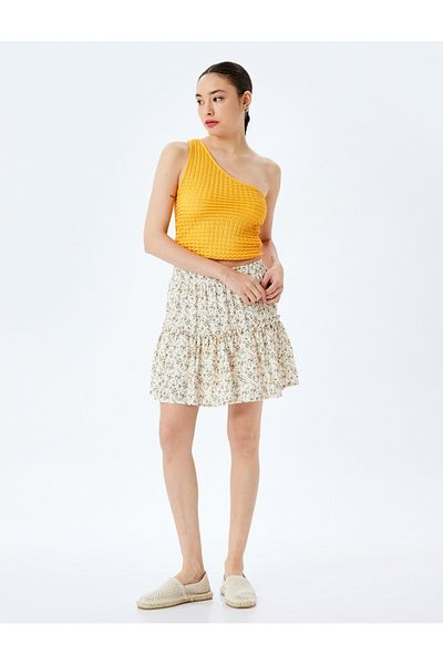 Koton Viscose Layered Flounce Floral Mini Skirt
