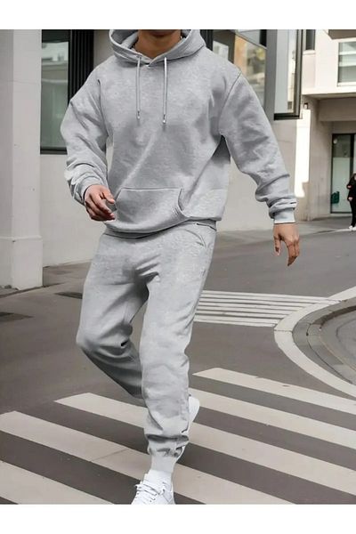 LAND MODA Unisex Hooded 2 Thread Χειμερινό χοντρό σετ φόρμας Basic