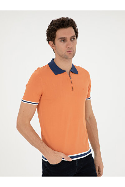 Cacharel Orange Slim Fit Zippered Polo Neck Knitwear T-Shirt 50285434-Vr051