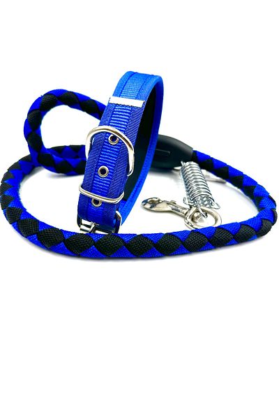 Tasma Market Dark Blue-Black Medium Breed Durable Dog Neck and Walking Collar Set