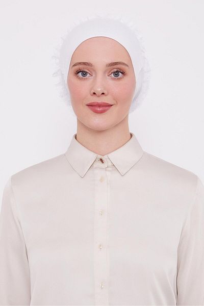 Levidor White Silicone Seamless Ruffled Bonnet