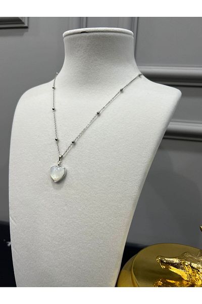 Store Steel White Stone Heart Earrings with Bead Chain