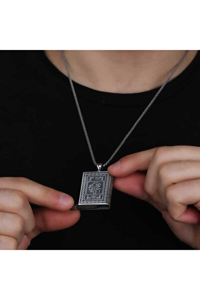 Gumush Gms Kare Içi Açılabilen Allah Muskalık Erkek Gümüş Kolye