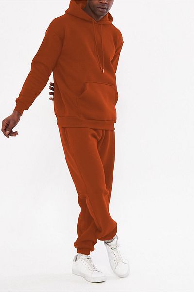 ruNadeS Men's Raised Inside Relaxed Fit Kangaroo Pocket Elastic Leg Sweatpants Suit