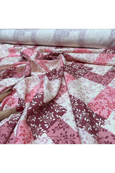 Yaren Ülker Belmando Kumaş Çift En %100 Pamuk Pembe Renk Patchwork Çiçekli