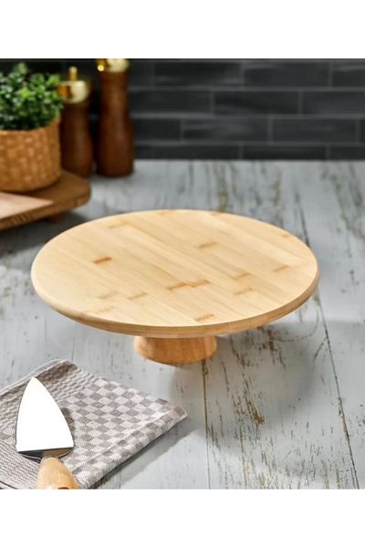 zeyta Natural Bamboo Round Cake & Cake Stand Standing Presentation Holder