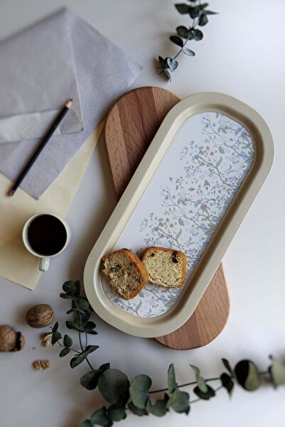 Hesaplı Kasa صينية باتون معدنية منقوشة من فلورا، 16 × 35 سم