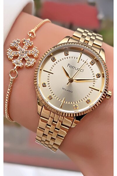 Ferrucci Ferruci Brand Gold Color Steel Band Women's Wrist Watch - Bracelet Gift