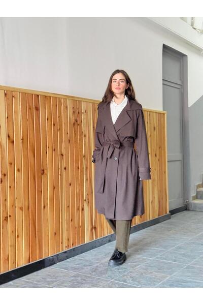 Retrobird Tasarım İngiliz Pelerin Model Trenchcoat Ceket Kadın Koyu Kahverengi