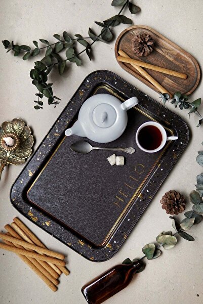 Hesaplı Kasa Milano Desenli Grande Metal Servis Tepsisi 31x43 cm