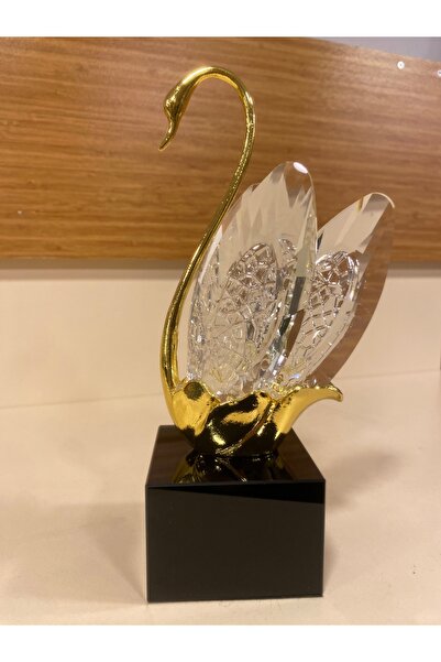 PLUS HOME DEKORATİF KRİSTAL VE PİRİNÇ ALTIN ORTABOY KUĞU BOY 22 CM