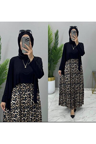 markatrend Жіноча спідниця з леопардовим принтом, еластичним поясом і плісированою спідницею - MRS80