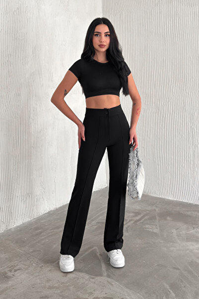 TrendyFashion Kadın jeans Siyah Yüksek Bel Toparlayıcı İspanyol  Paça Palazzo...