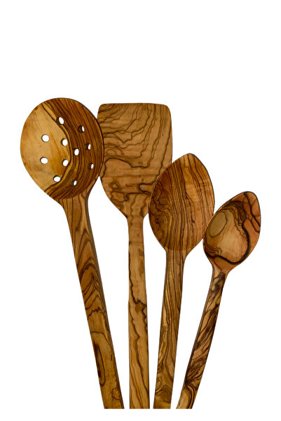 Elante 100% Natural Handmade Olive 4-Piece Spoon Set, Kitchen Set, Olive Spat...