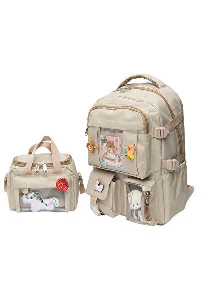 QUOVO نمط كوري كاواي - حقيبة مدرسية يومية لتقويم العظام مع إكسسوارات كاملة، م...