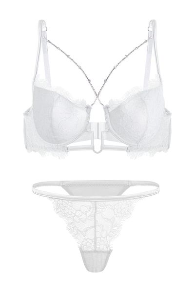 Wonna Bra and Panty Set with Lace Detail and Plug-Out Accessories - Padded - Ecru - Fashion 2577