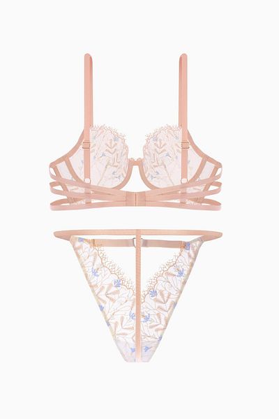 Wonna Stripe Detailed Brode Bra Panty Set - Fashion - 2583 - Ecru
