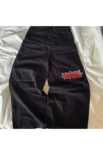Violon Y2k Vintage Graffiti με μοτίβο ρετρό φαρδύ Unisex Jean
