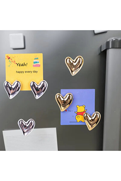 Mucha 6 Adet Gold Gümüş Kalp Buzdolabı Magneti Mıknatıslı Fotoğraf Tutucu Mag...