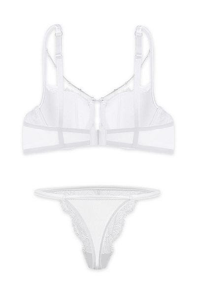 Wonna Bra and Panty Set with Lace Detail and Plug-Out Accessories - Padded - Ecru - Fashion 2577