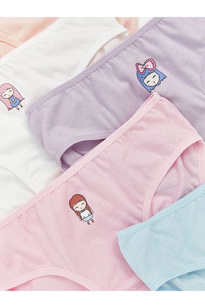 LC Waikiki LCW Kids Ecru Printed Chiloți pentru fete Pachet de 5