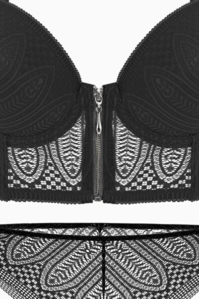 Wonna Noa Dantelli Büstiyer Sütyen Külot Takım - Push Up, Dolgulu - Fashion - 2509 - Siyah