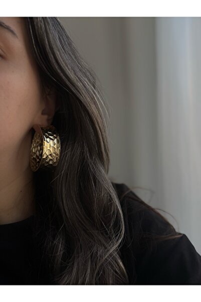 Owentis Gold Desenli Kalın Emilia Halka Küpe -kararma yapmaz-