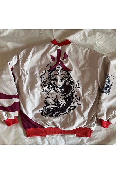 Violon Beige Anime Flame Hashira Kyojuro Rengoku Unisex Bomber Jacket