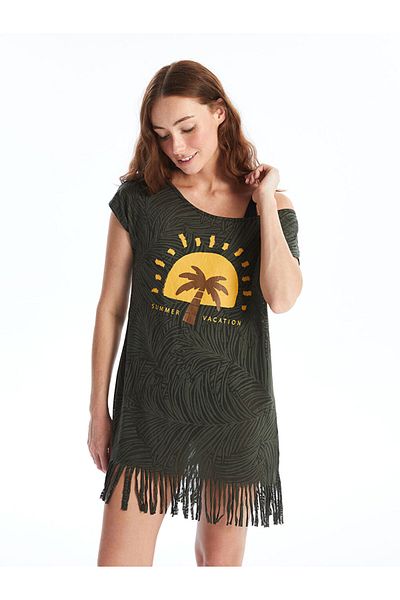 LC Waikiki Lcw Crew Neck Printed Short Sleeve Women's Beach Dress Fast Fashion