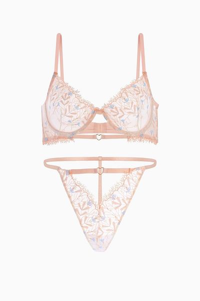 Wonna Stripe Detailed Brode Bra Panty Set - Fashion - 2583 - Ecru