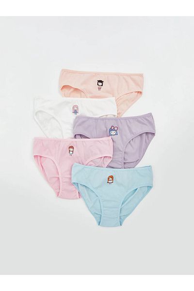 LC Waikiki LCW Kids Ecru Printed Chiloți pentru fete Pachet de 5