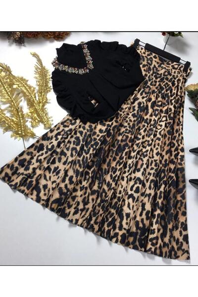 markatrend Жіноча спідниця з леопардовим принтом, еластичним поясом і плісированою спідницею - MRS80