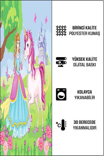 Erays Home Double Wing Background Curtain with Princess and Unicorn Design