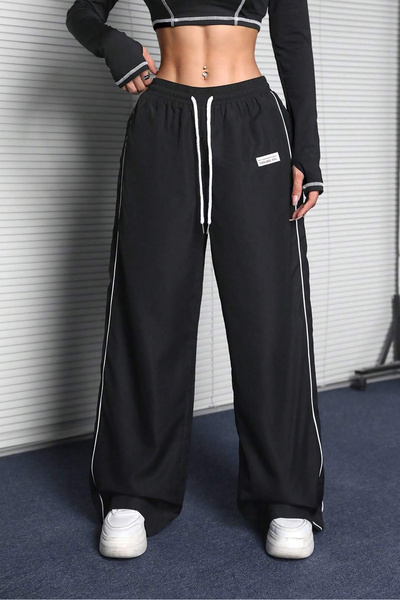 Sun Victoria Dámské černé tepláky oversize se dvěma vlákny s vysokým pasem