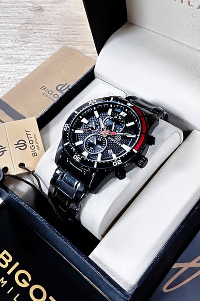 Bigotti 5 Atm Waterproof Men's Wristwatch - Black Color, Steel Band, Gift Bracelet Bme2022C6