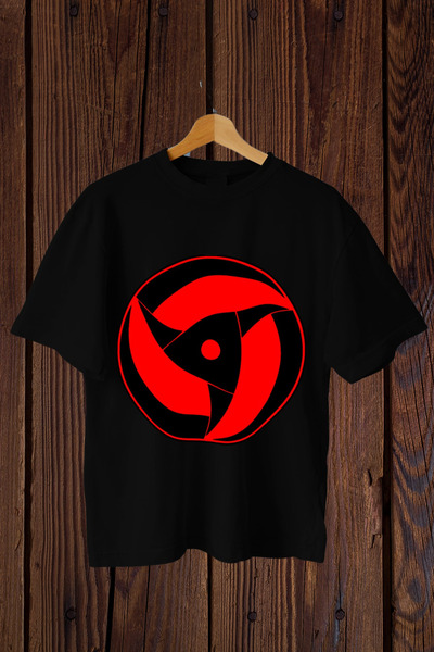 Wish BF Uchiha Sharingan Icon Negru supradimensionat tricou