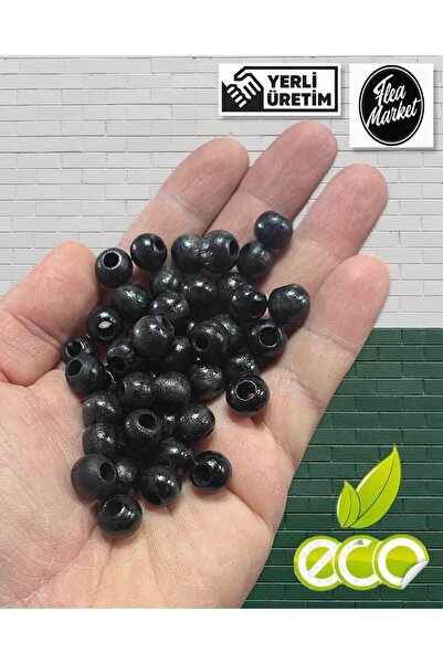 Flea Market 10 mm crne drvene perle - 50 grama