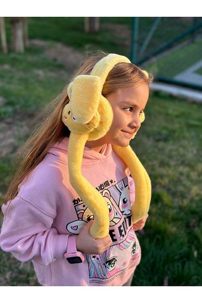 Queen Nelly Plush Furry Yellow Rabbit Movable Moving Sound Pump Earmuff Male Female Child Earmuff