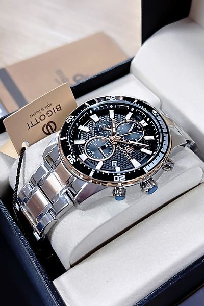 Bigotti 5 Atm Waterproof Men Wristwatch - Silver Color, Steel Band + Gift Bracelet Bme2022C4