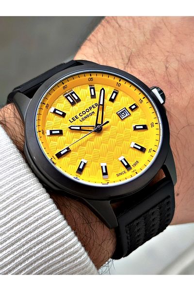 Lee Cooper Black-Yellow Color Silicone Cord Men's Wrist Watch with Calendar 7859.611