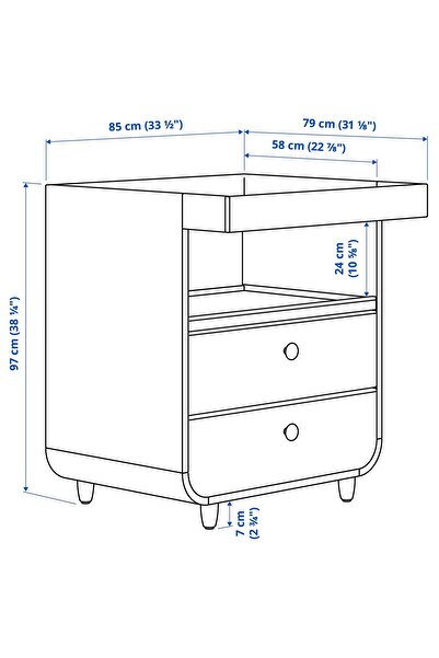 IKEA Alt Değiştirme Masası, Çekmeceli, Genişlik: 85 cm  Derinlik: 79 cm  Yükseklik: 97 cm
